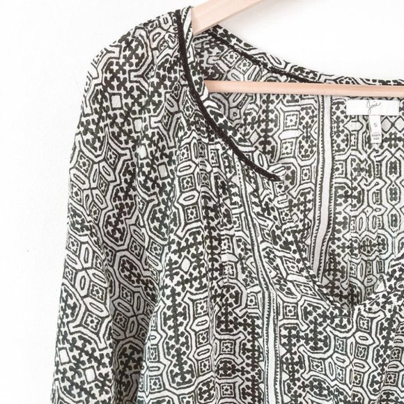 JOIE Cherre Top Artisan Blouse Geometric Boho Pattern Aztec Tribal Print Goddess - Picture 5 of 9